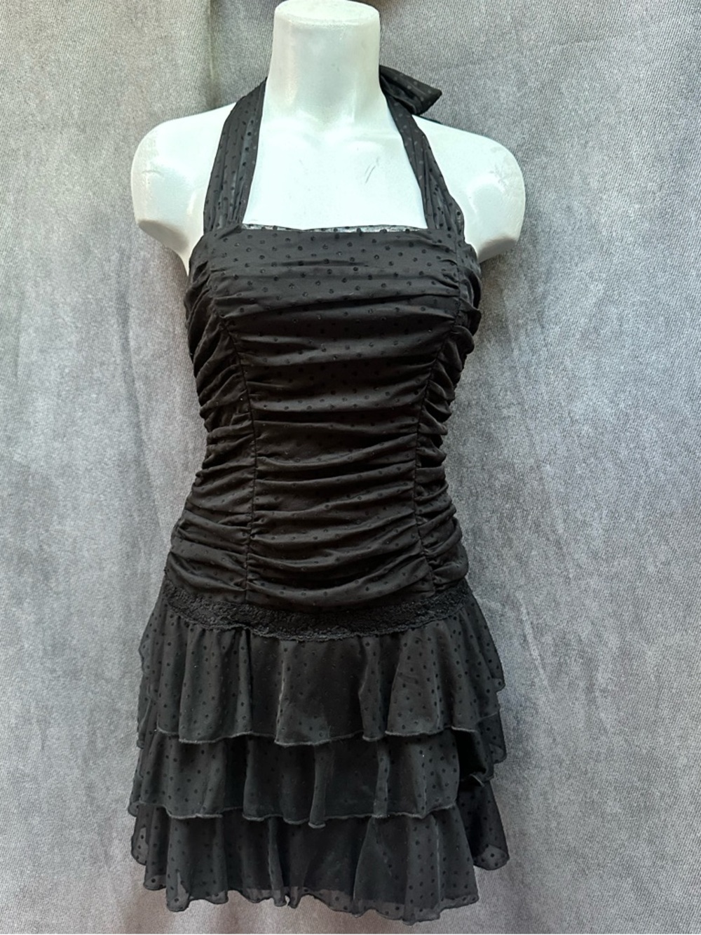Vintage black lace ruffles ruched mini dress homecoming formal Candies